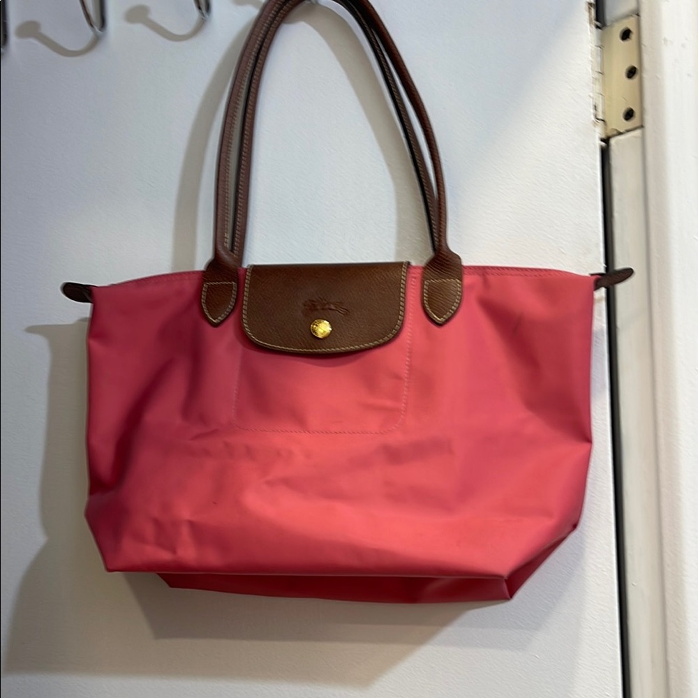 Longchamp Pink and Brown Tote Bag with Leather Handles FIRM